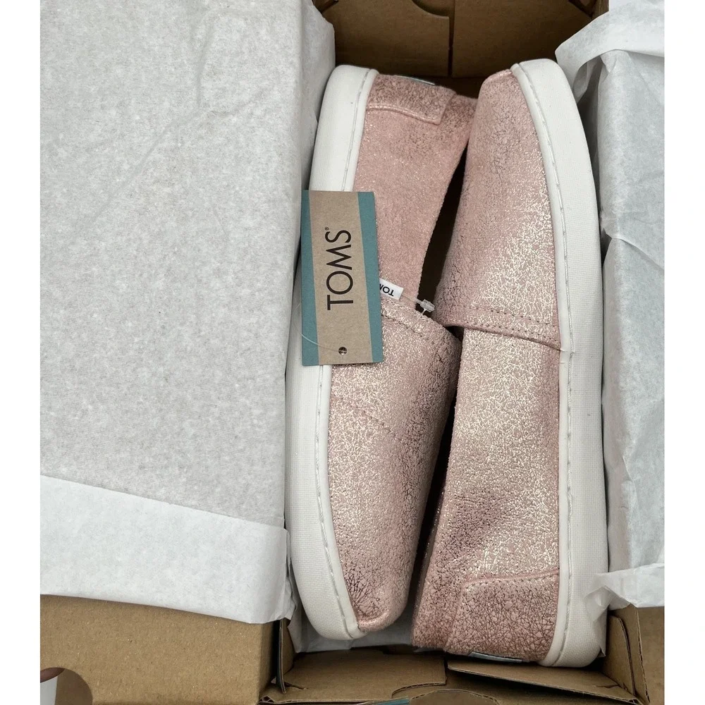 TOMS Youth Girl's Alpargata Loafer Slip-on Flat Shoes Size 6Y Rose Gold Metallic